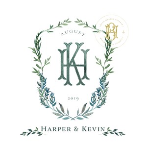 Greenery Watercolor Monogram Wedding Crest Monogram Logo - Etsy