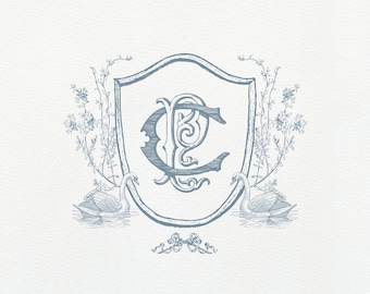 Vintage Schwan Hochzeitswappen: Individuelles Monogramm Logo (Digitale Datei)
