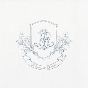Vintage Floral Wedding Crest: Sketched Monogram Logo (Digital PNG & JPEG)