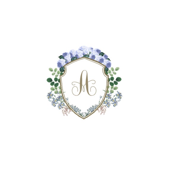 Hydrangea Watercolor Floral Monogram Wedding Crest Monogram 