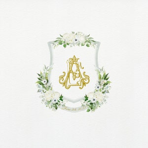 Anemone Wedding Crest Monogram | Watercolor Greenery Wedding