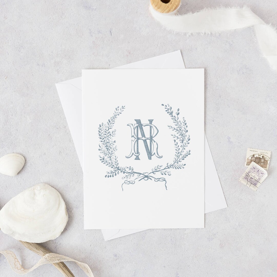 Vintage Wedding Monogram Logo: Hand-drawn Laurel Wreath (digital Files ...