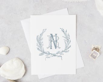 Vintage Wedding Monogram Logo: Hand-Drawn Laurel Wreath (Digital Files)