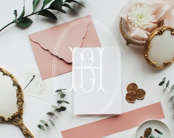 Dusty Rose Wedding Stationery Mockup: Styled Stock Photo (Digital Download)