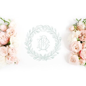 Hand Drawn Vintage Floral Monogram Wedding Wreath | Monogram Logo ...
