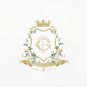 Gold Wedding Crest: Italian Lemon Watercolor Duogram (Digital)