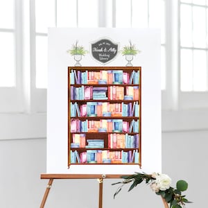 Wedding Guest Book Alternative | Library Books | Watercolor Wedding Sign | Alternate guest book | Unique Literary - digital