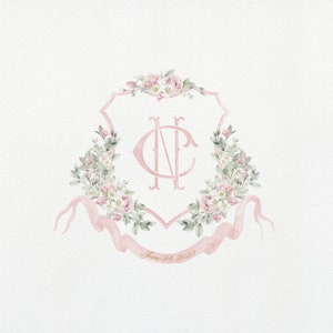 Pink Watercolor Wedding Crest | Monogram Interlock - Watercolor - two letter monogram - Wedding Crest Pink Blush Wedding Logo