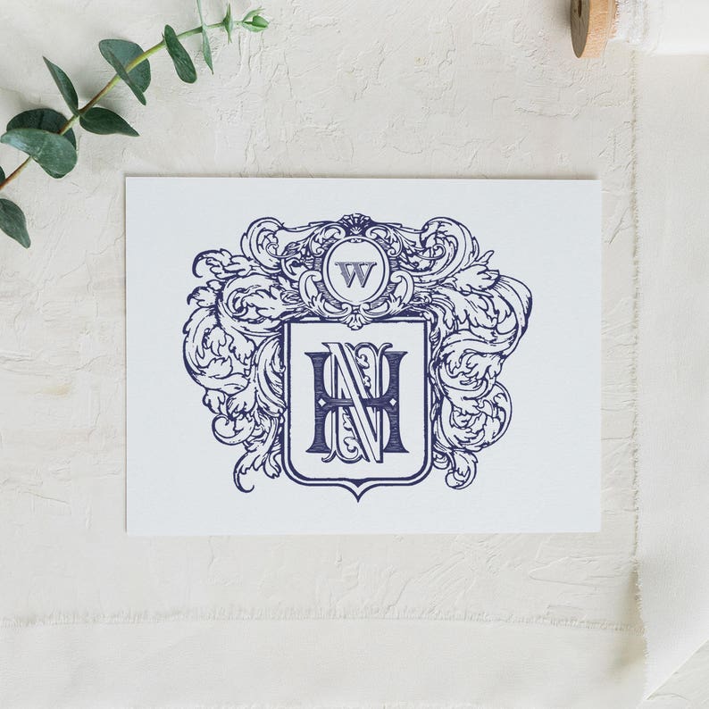 Vintage Monogram Wedding Crest Monogram Logo Interlock - Etsy