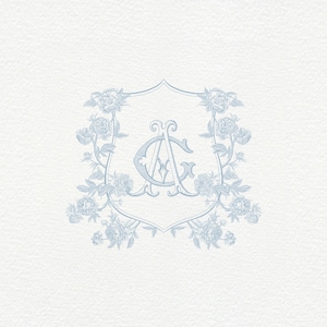 Peonies Wedding Crest: Vintage Floral Monogram Logo (Digital Download)