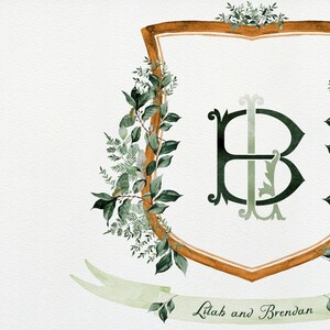 Greenery and Gold Watercolor Monogram Wedding Crest · Monogram Crest ...