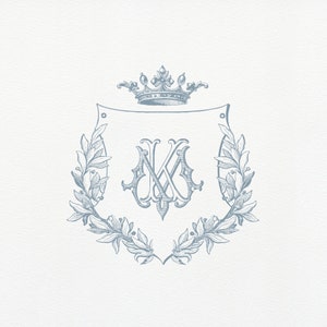 Vintage Wedding Wreath Shield Crest with Crown