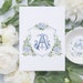 Blue and White Hydrangea Wedding Crest Monogram Watercolor - Etsy
