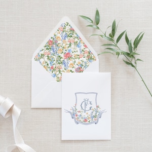Wildflowers Dusty Blue Watercolor Floral Envelope liner to match Watercolor Crest