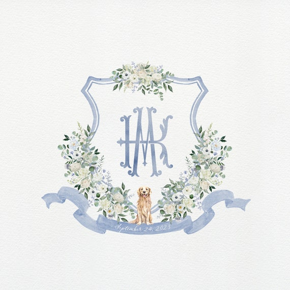 monogram watercolor blue