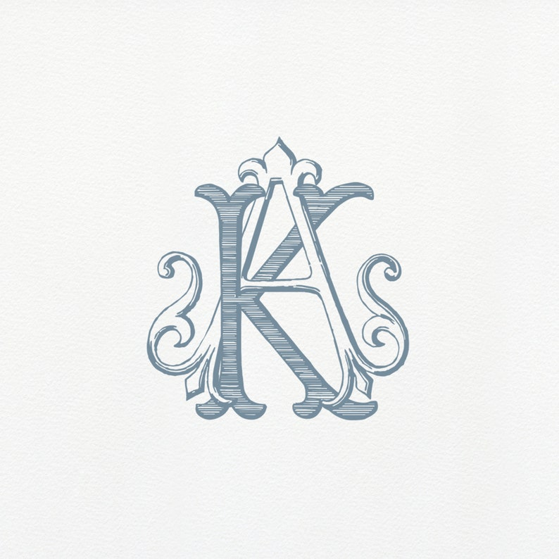 Vintage Interlocked AK/KA Monogram: Classic Wedding Duogram (digital ...
