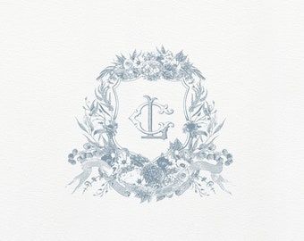 Floral Vintage Monogram Wedding Crest Monogram Logo - Etsy