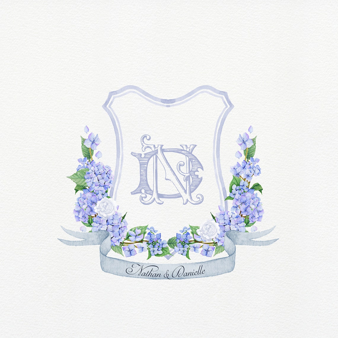 Blue Hydrangea Watercolor Wedding Crest Monogram Monogram - Etsy Australia
