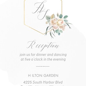 Gold Geometric Wedding Invitation Suite - Modern Greenery - Watercolor Leaves Foliage image 4