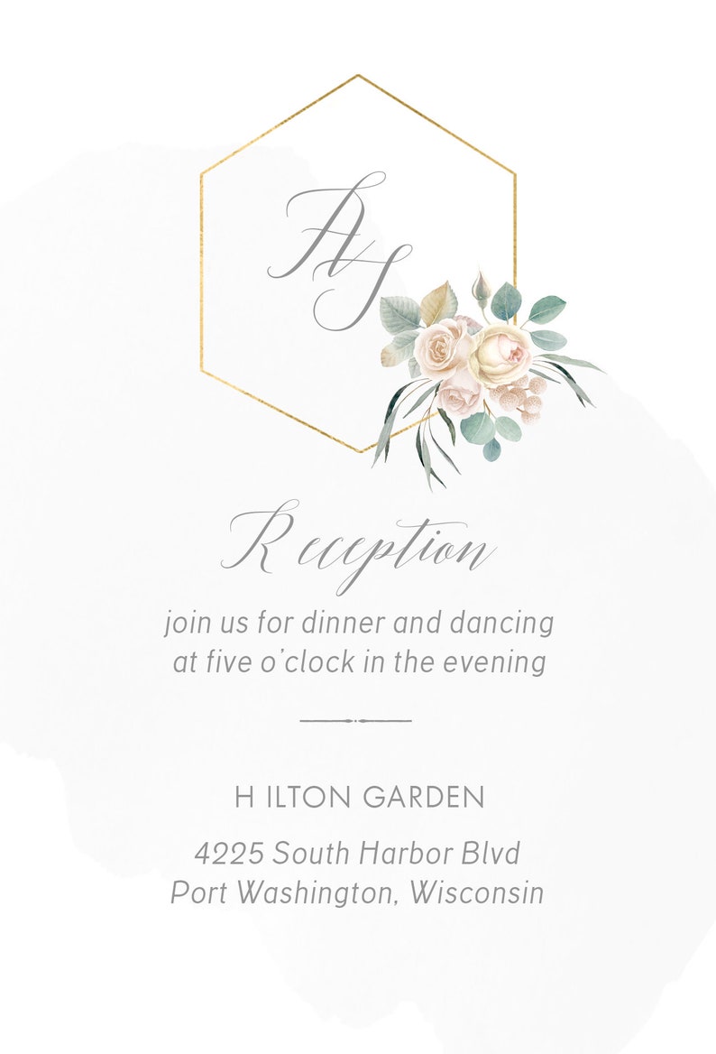 Gold Geometric Wedding Invitation Suite - Modern Greenery - Watercolor Leaves Foliage image 4