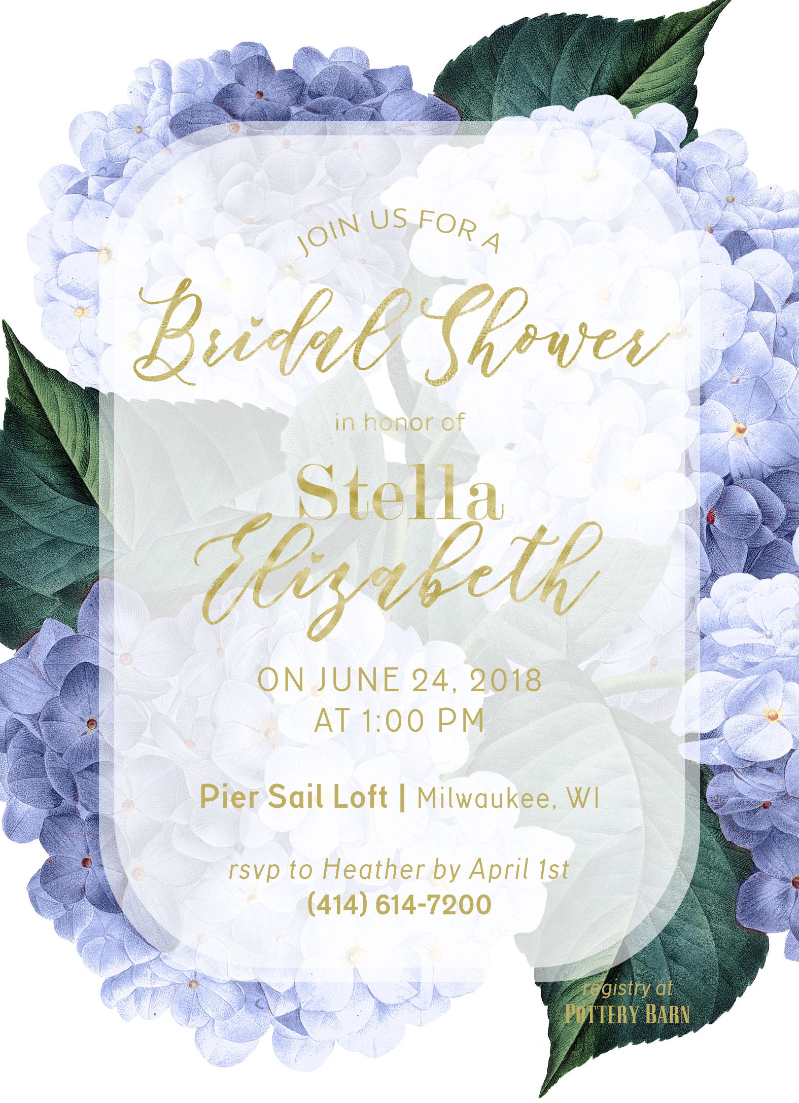 Bridal Shower Invitation Hydrangea Shower Invite Dusty | Etsy