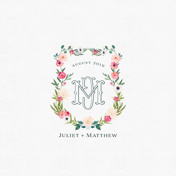 Crest Camryn Watercolor Monogram Wreath Personalized Wedding Suite PRINTED Monogram Greenery Wedding Invitation Greenery Crest