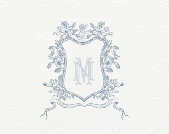 Magnolia Wedding Crest: Vintage Floral Monogram Logo (Digital Download)