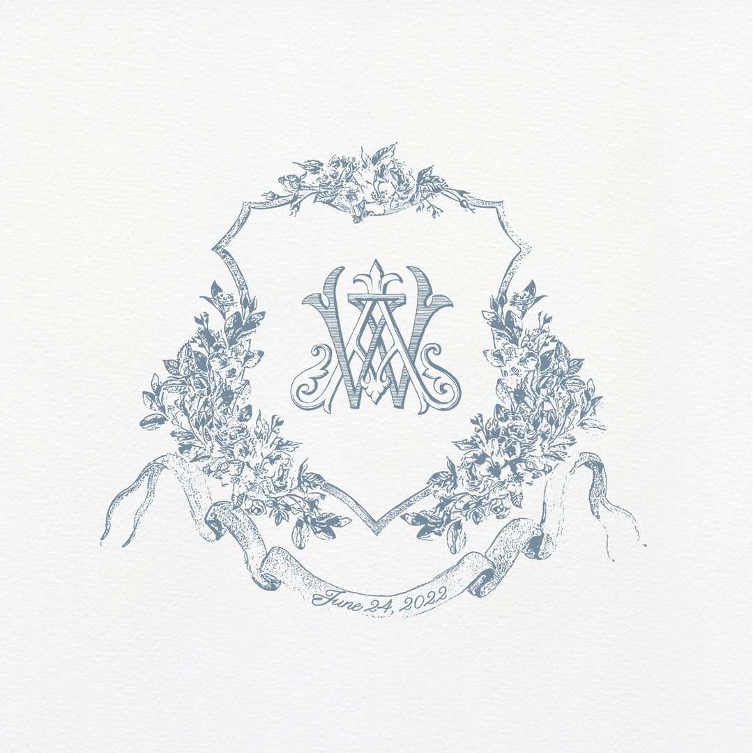 Floral Wedding Crest: Vintage Monogram Logo (digital Download) - Etsy