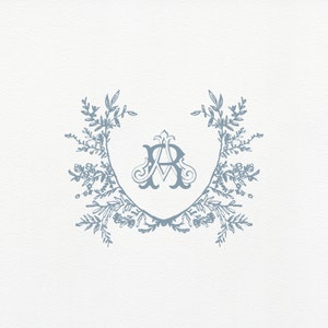 Floral Wedding Crest: Hand-Drawn Two-Letter Monogram (Digital Download)