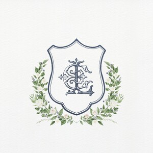 Navy Wedding Crest | Monogram Logo | Navy Wedding Crest Wreath