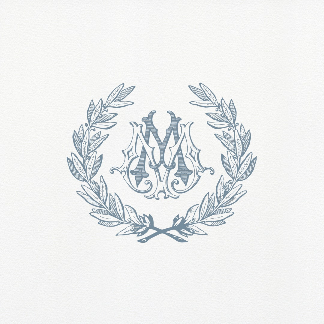 Vintage Monogram Wedding Wreath Monogram Logo Interlock - Etsy