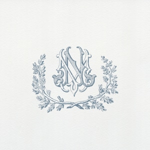 Vintage Franse Monogram Bruiloft Krans · Monogram Logo · Interlock - tweeletterig monogram · Dusty Blauw · Antieke Laurier