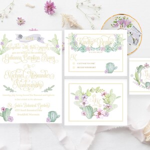 Southwestern Wedding Invitation Suite - Purple Desert Cactus  - Destination Wedding - Monogram Wreath - succulent - Peoria Suite