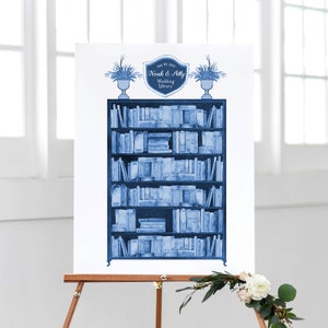 Blue Wedding Guest Book Alternative | Library Books | Watercolor Wedding Sign | Alternate guest book | Unique Literary - digital | Blue