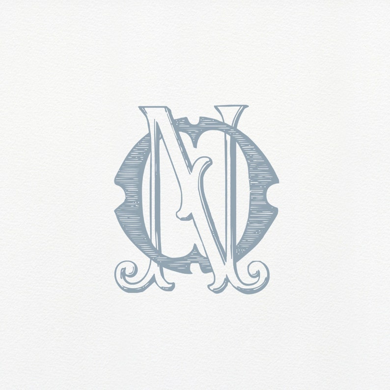 Noon Lettering Vintage Interlocking Monogram NO/ON: Classic Two Letter Design (digital ...