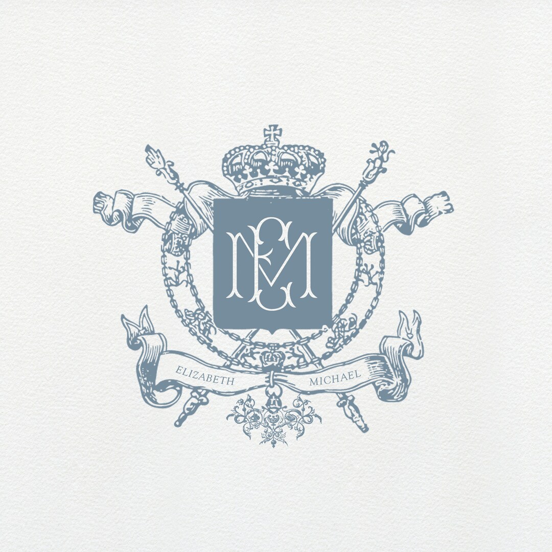 Vintage Royal Heraldry Monogram Wedding Crest With Crown - Etsy