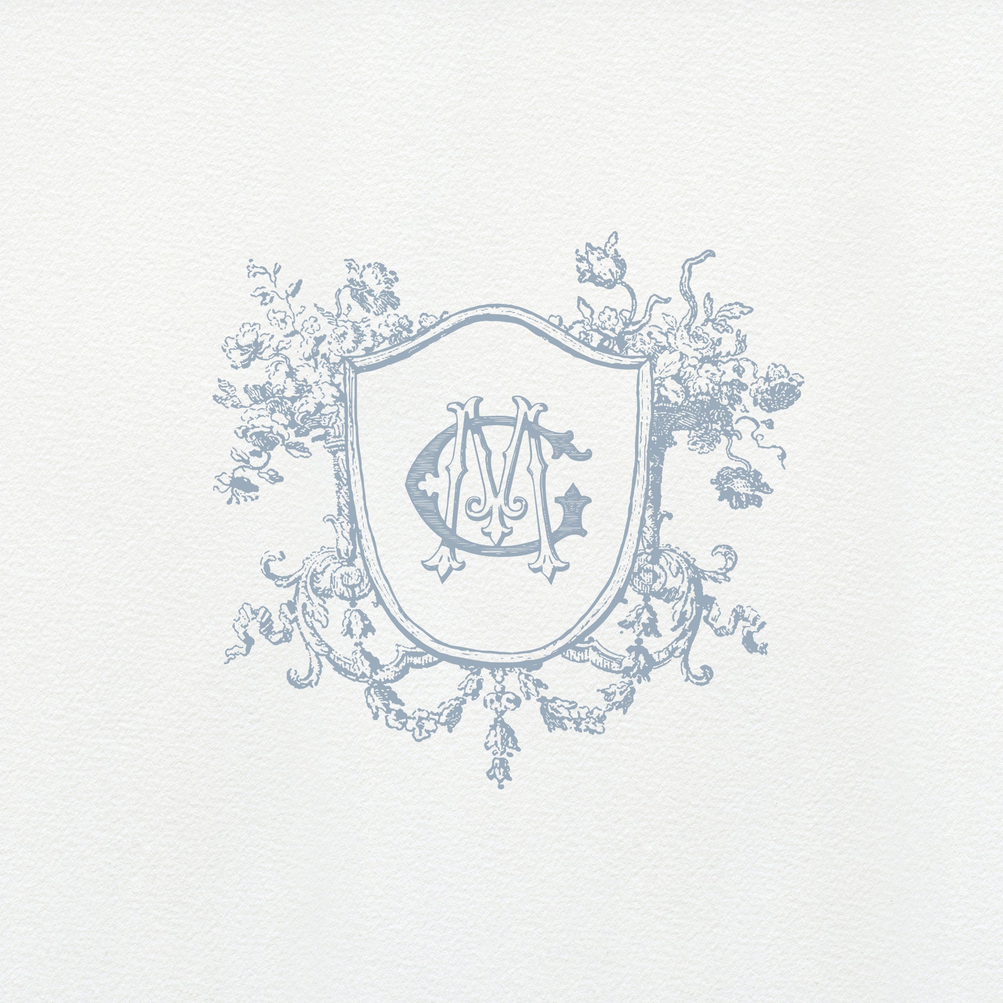 Vintage Floral Wedding Crest: Antique Monogram (Digital PDF, PNG, JPEG)