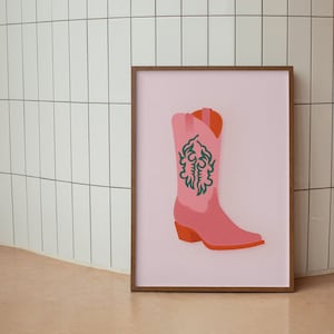 Instant Download - Pink Western Cowboy Boot Print | Pink & Orange Cowboy Boot | Western Wall Art | 5 JPG Sizes