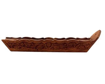 VTG Wood Carved Incense Stick Holder Burner Tray Boho