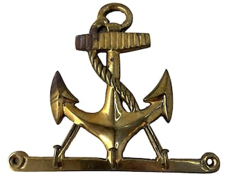 VTG Solid Brass Wall Hook Key Holder Anchor Nautical Maritime Coastal Beach