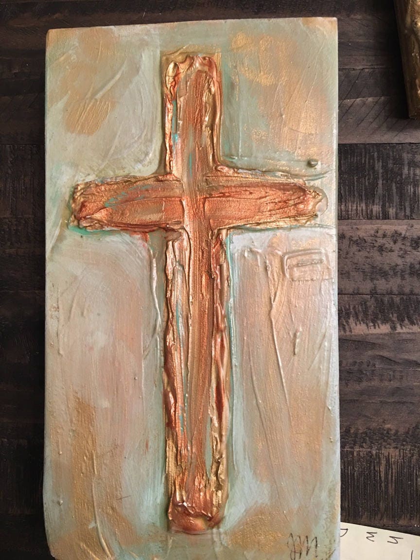 Wooden Gold Cross Wall Decor painted copper cross Etsy
