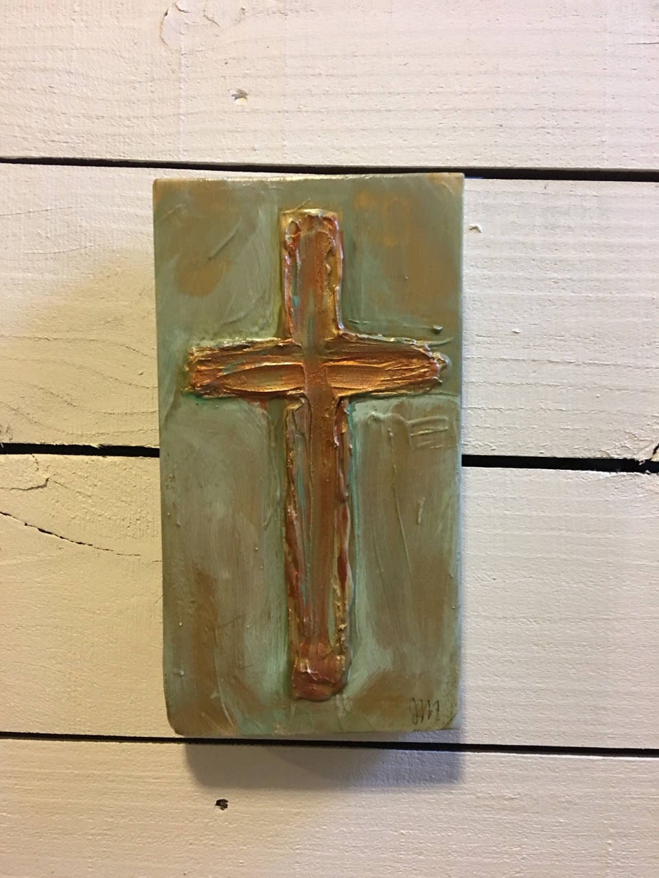 Wooden Gold Cross Wall Decor Painted Copper Cross Etsy