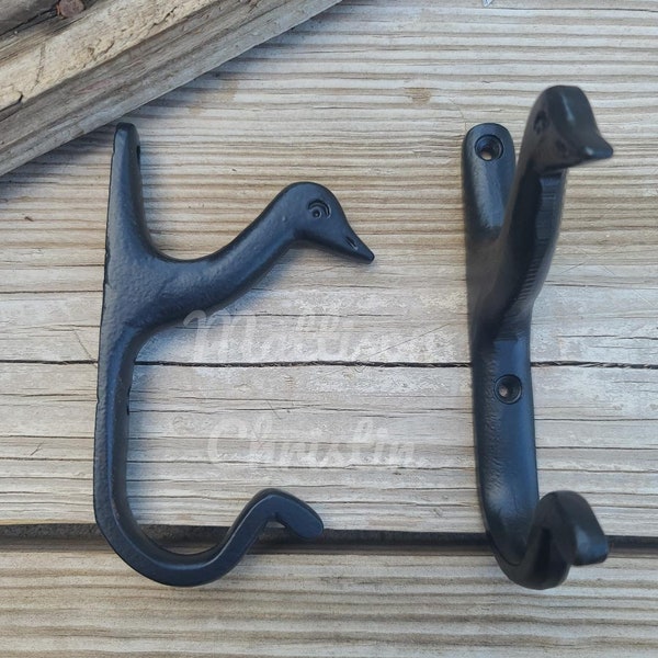 Set of 2 Duck Head Cast Iron Coat Towel Hat Key Hook Rack Man Cave Hunting Lodge Cabin Decor