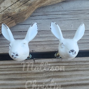 2 White Rabbit Distressed Drawer Pull Cabinet Knobs