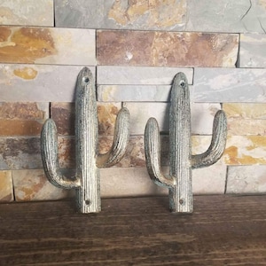 2 Cactus Cast Iron Hooks Towel Coat Hat Key Rack