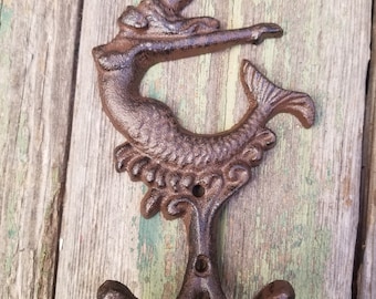 Mermaid Cast Iron Towel Hat Coat Key Rack Hook Nautical Themed Multiple Colors Available