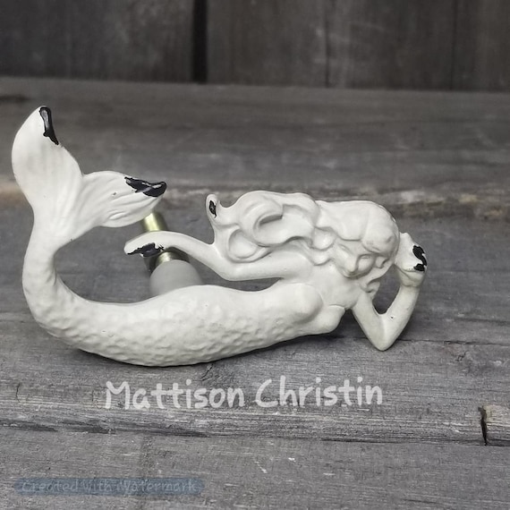 chinese dress ladies Set of 6 White Painted Cast Iron Mermaid Drawer Pull Cabinet Knob Rust   Zeckos
