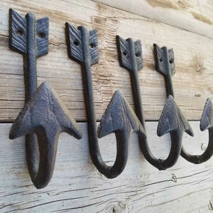 Set 4 Cast Iron Arrow Hooks Towel Hat Coat Key Rack