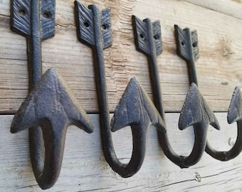 Set Cast Iron Arrow Hooks Towel Hat Coat Key Rack