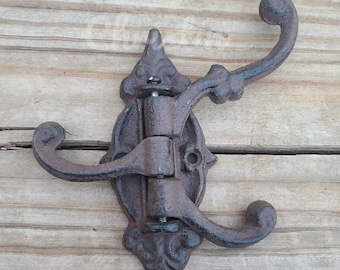 Victorian Replica Cast Iron Triple Hook Swivel Hat Towel Coat Key